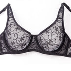 LuckeLadybug LLC Black Underwire Bra with Floral Lace Sheer Design for plus size clothing for women's