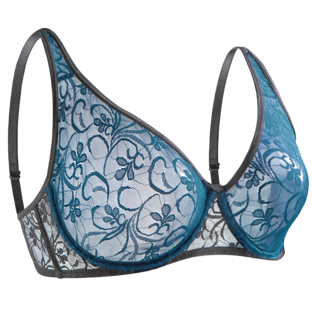 LuckeLadybug LLC Underwire Bra in Teal Lace, part of plus size clothing for women's collection