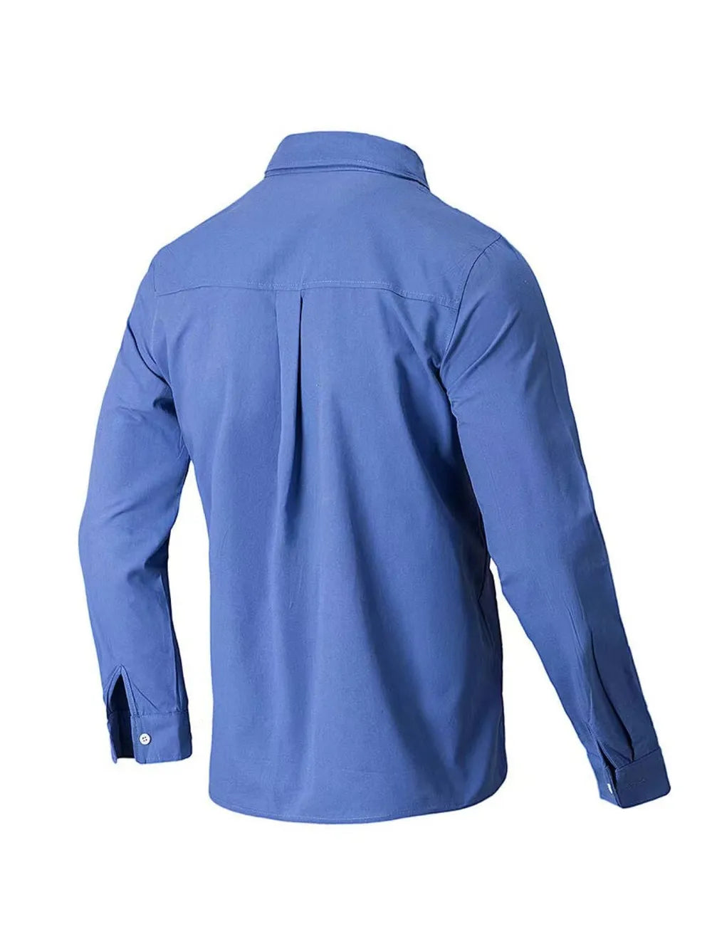Back view of LuckeLadybug LLC Blue Button Up Shirt, perfect for plus size clothing for women's