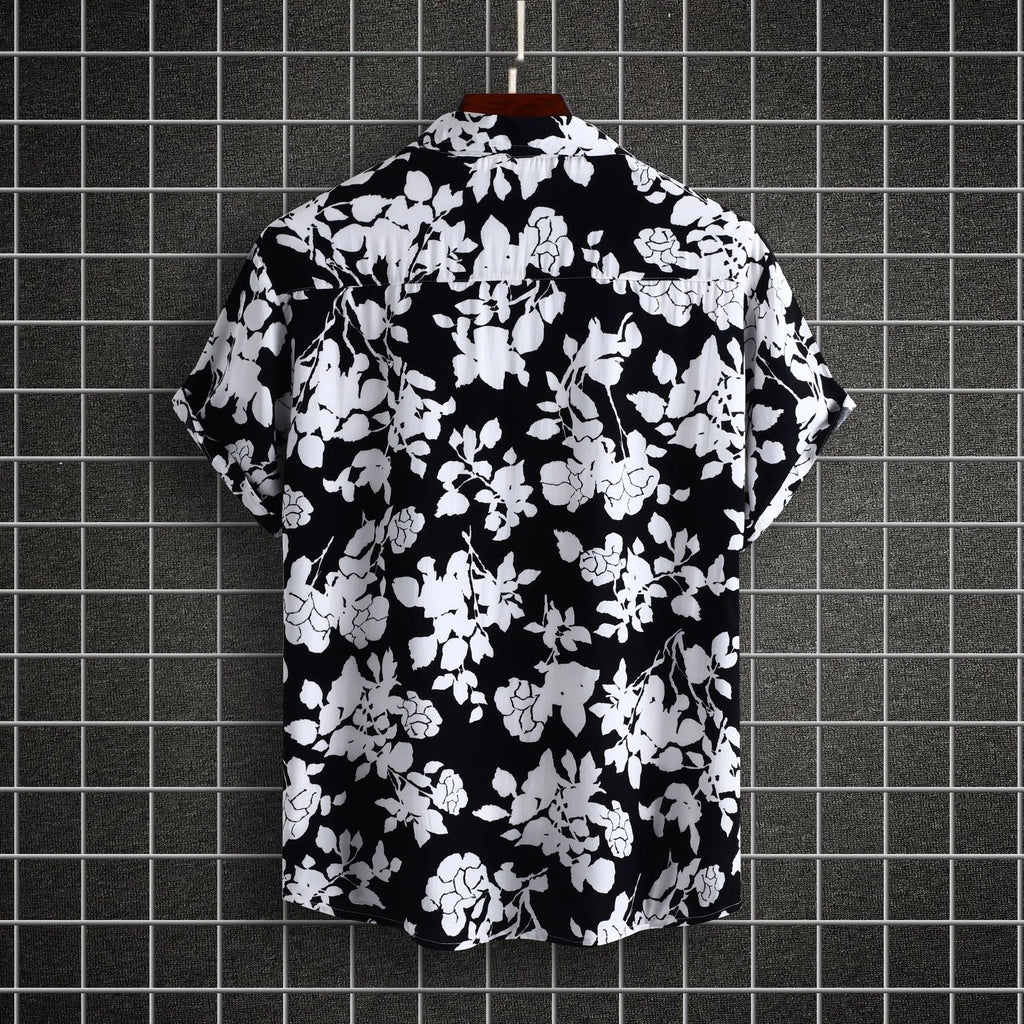 LuckeLadybug LLC Floral Button Up Shirt in Black and White, ideal plus size clothing for women's casual wear
