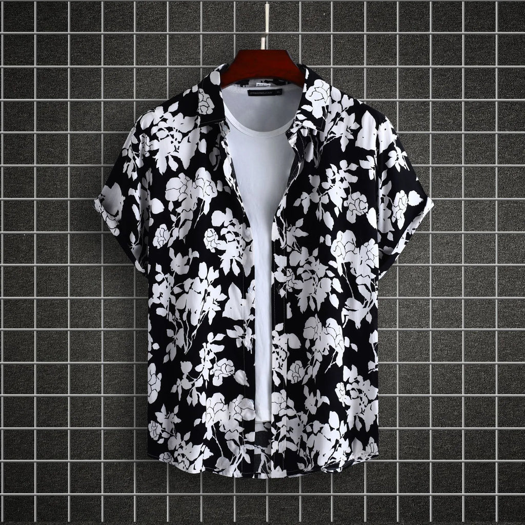 LuckeLadybug LLC Black and White Floral Button Up Shirt in Plus Size Clothing for Women's