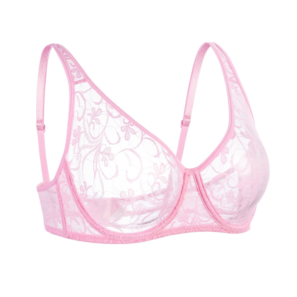 LuckeLadybug LLC Underwire Bra in Pink Lace, Perfect for Plus Size Clothing for Women's Comfort