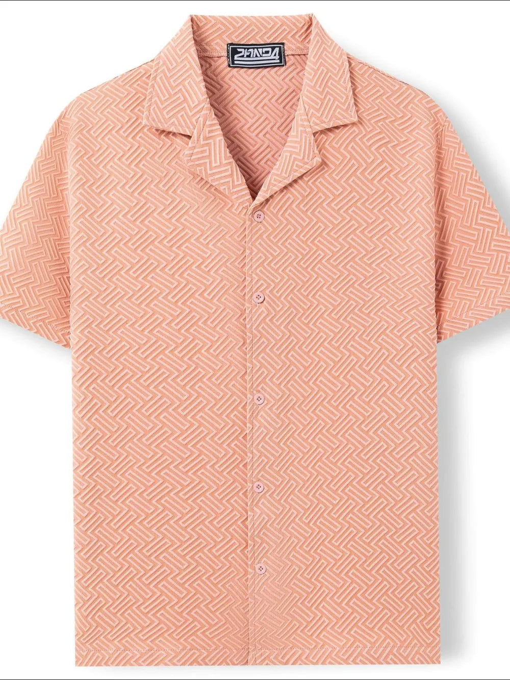 LuckeLadybug LLC Plus Size Button Up Shirt in Soft Pink with Geometric Pattern for Plus Size Clothing for Women's