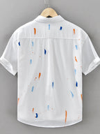 White Button Up Shirt with Colorful Brush Strokes, Ideal for Plus Size Clothing for Women's Fashion