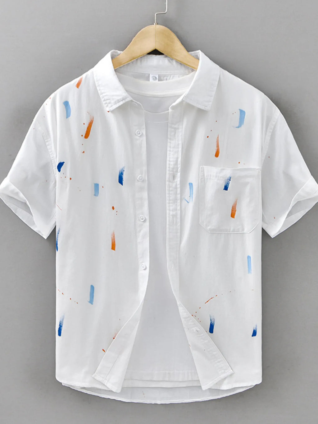LuckeLadybug LLC Button Up Shirt in White with Colorful Patterns for plus size clothing for women's