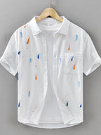 LuckeLadybug LLC Button Up Shirt in White with Colorful Patterns for plus size clothing for women's