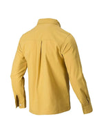 Back view of a yellow button-up shirt from LuckeLadybug LLC in plus size clothing for women's