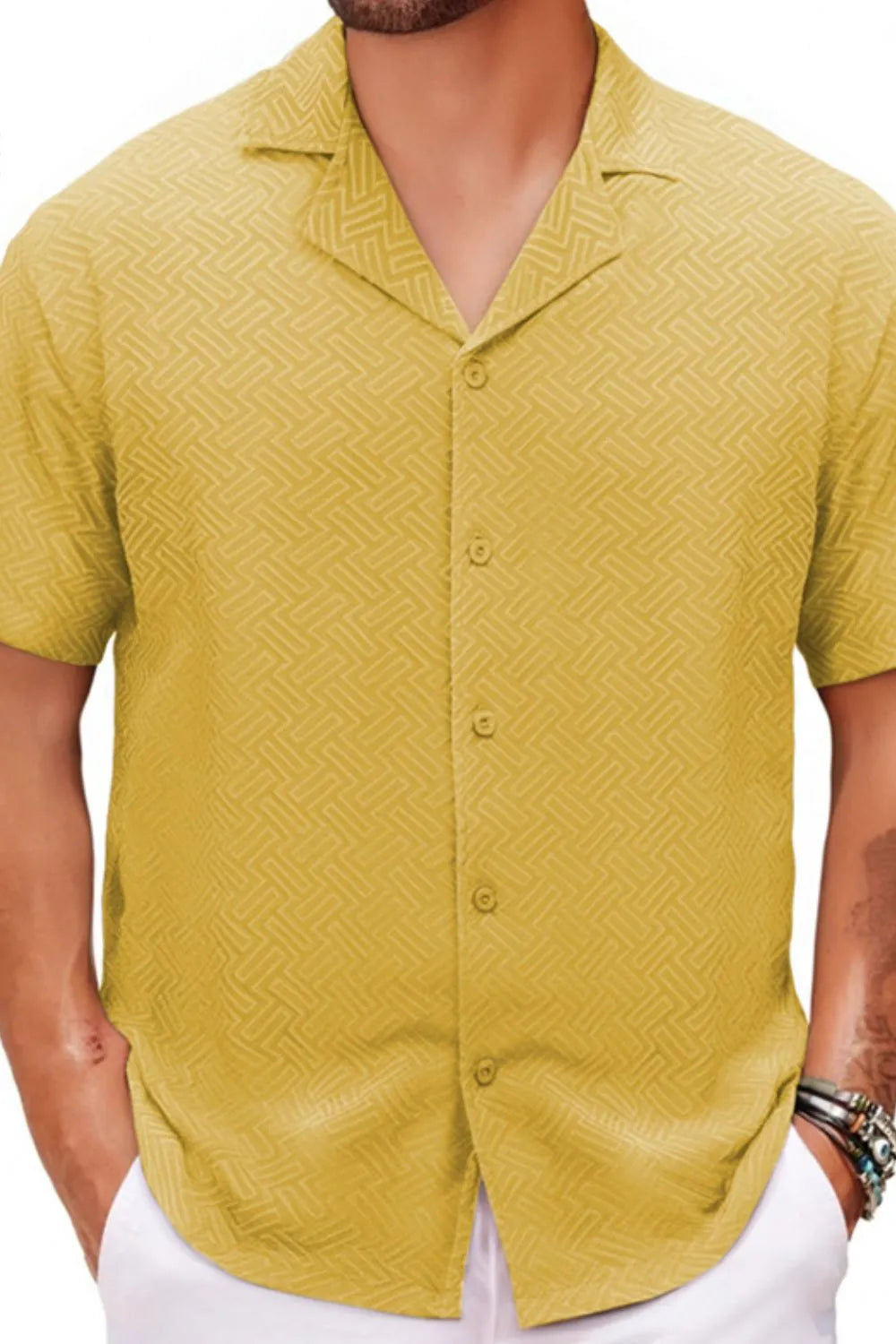 LuckeLadybug LLC Plus Size Button Up Shirt in Yellow with a Stylish Zigzag Pattern for Plus Size Clothing for Women's