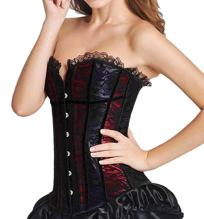 Elegant plus size corset dress for women featuring lace trim and a stylish design from LuckeLadybug LLC