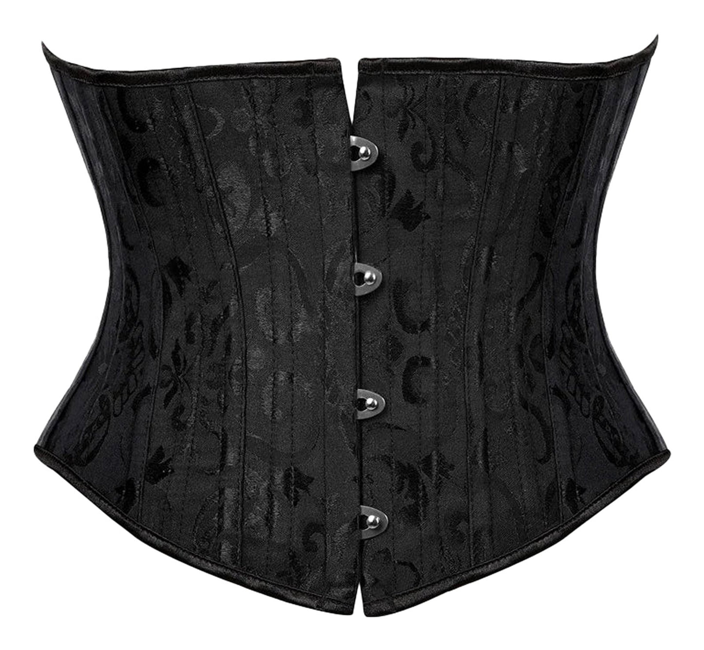 Plus size flower underbust corset by LuckeLadybug LLC with sleek black design and button closure