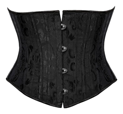 Plus size flower underbust corset by LuckeLadybug LLC with sleek black design and button closure