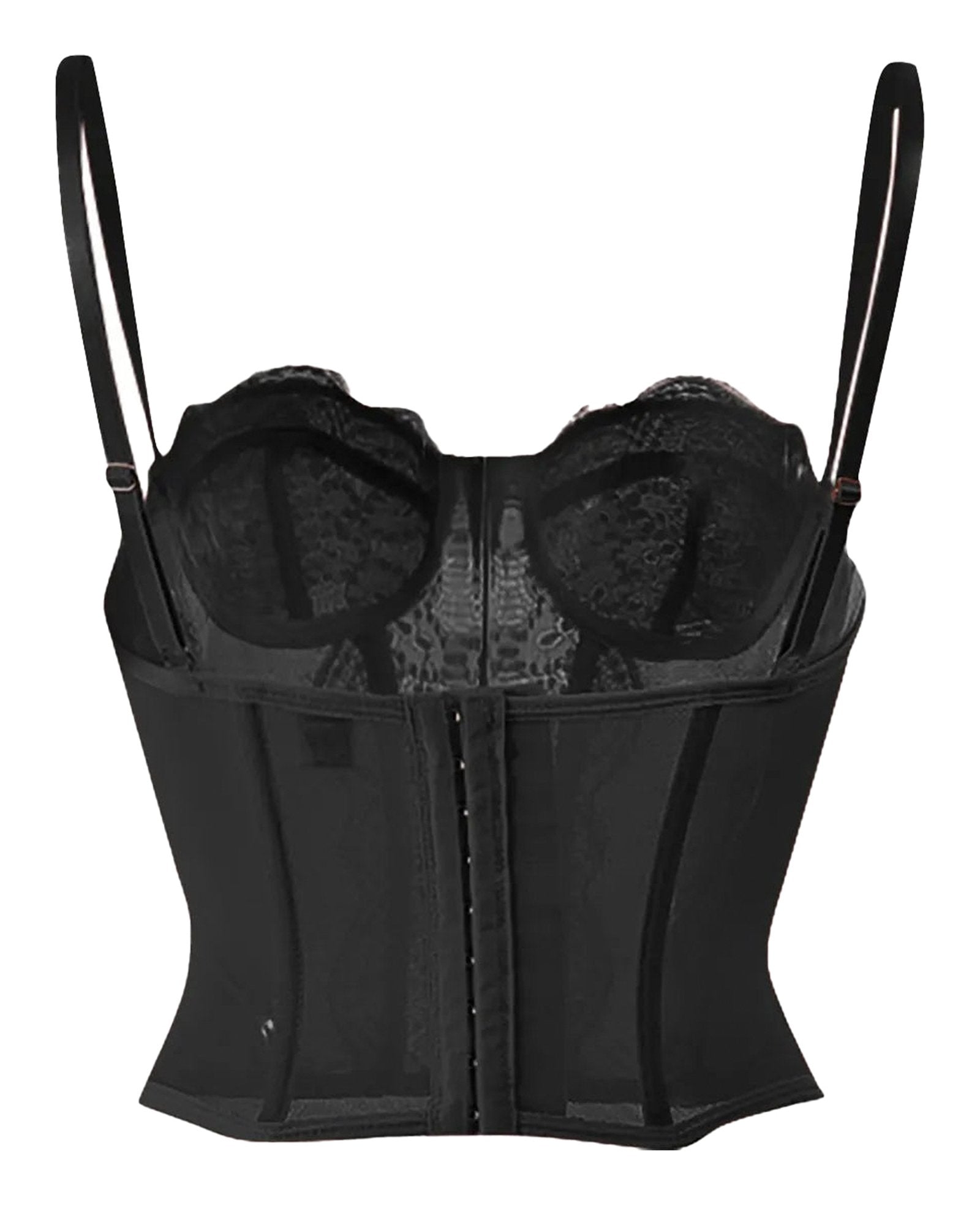 Elegant plus size gothic corset top in black with adjustable straps and lace detailing