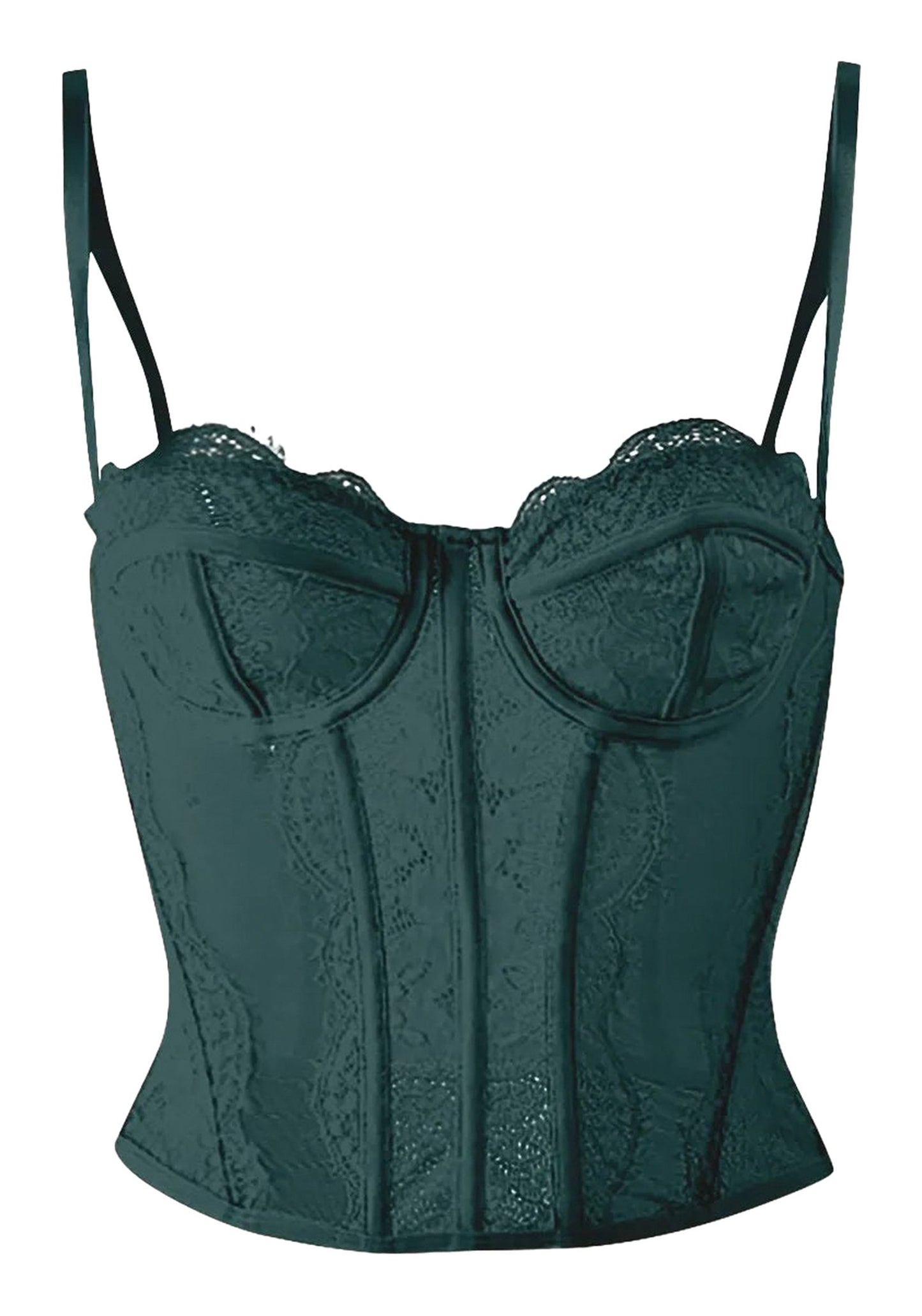 Dark green plus size gothic corset top with lace trim and supportive structure for a stylish silhouette