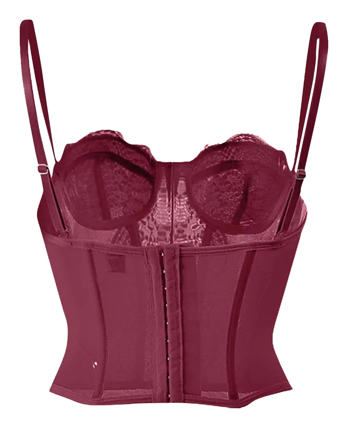 Burgundy plus size gothic corset top with adjustable straps and a structured design