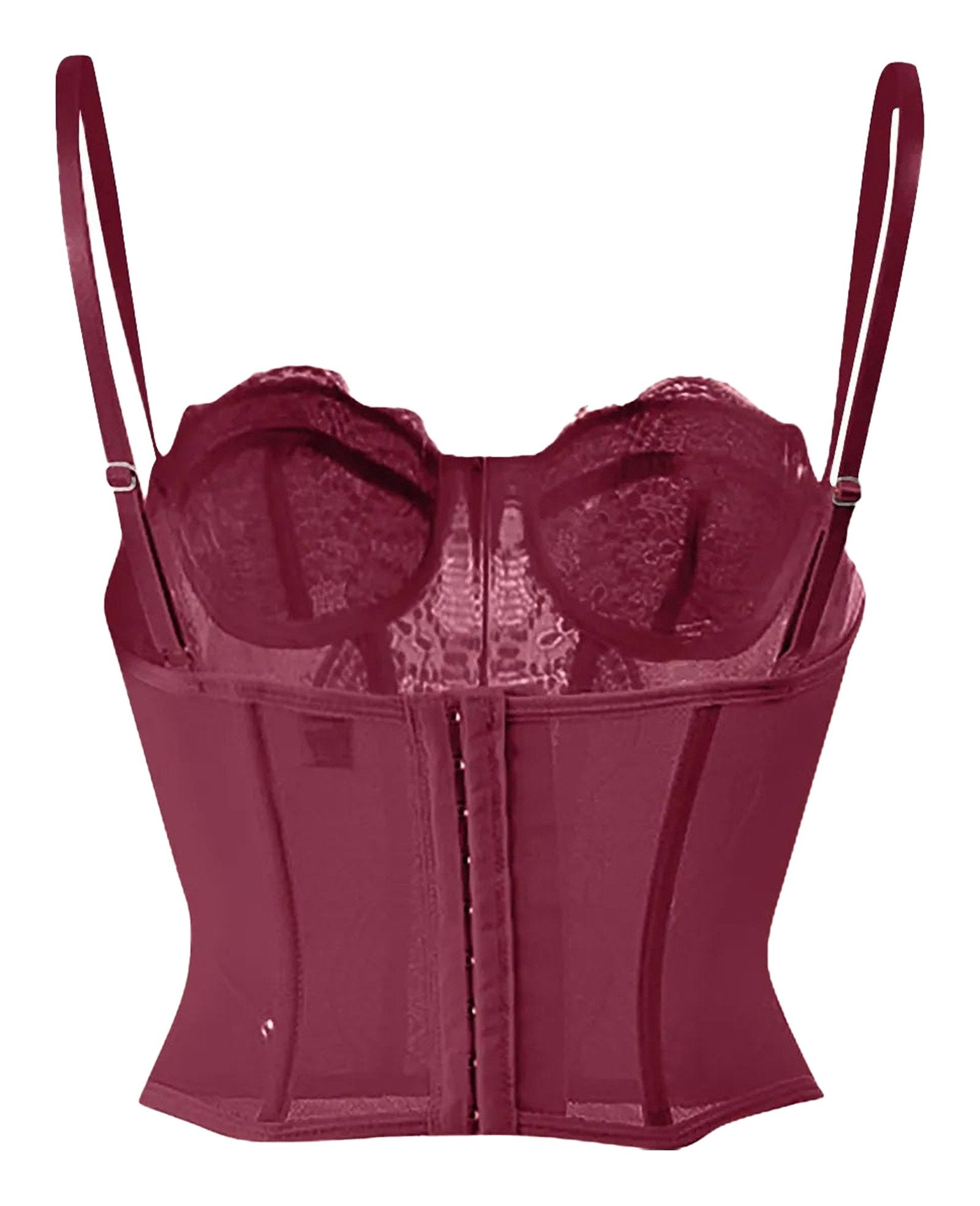 Burgundy plus size gothic corset top with adjustable straps and a structured design