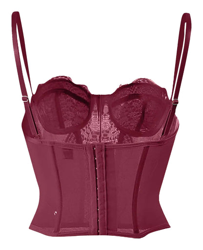 Burgundy plus size gothic corset top with adjustable straps and a structured design