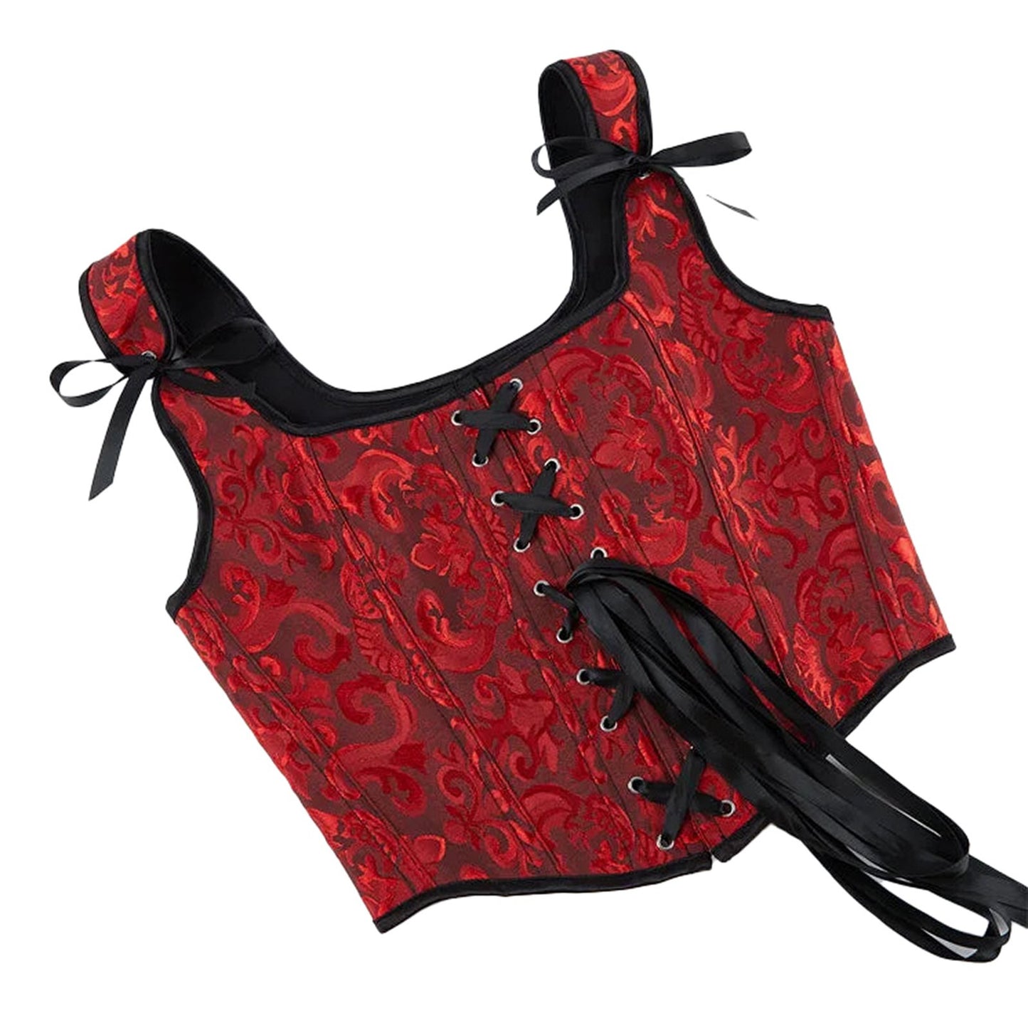 Red plus size gothic corset top with elegant detailing and lace-up front for stylish outfits