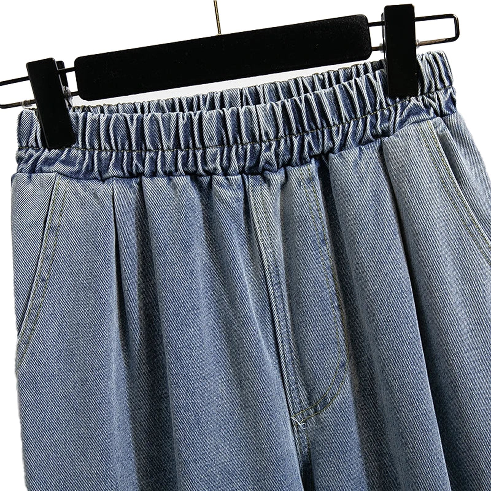 Plus size high waist harem jeans with elastic waistband for comfort and style