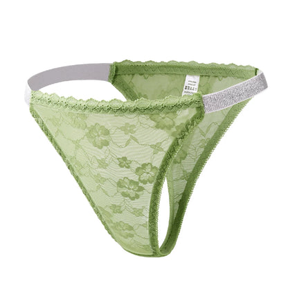 Plus size lace thongs for women in green with delicate floral design and comfortable fit