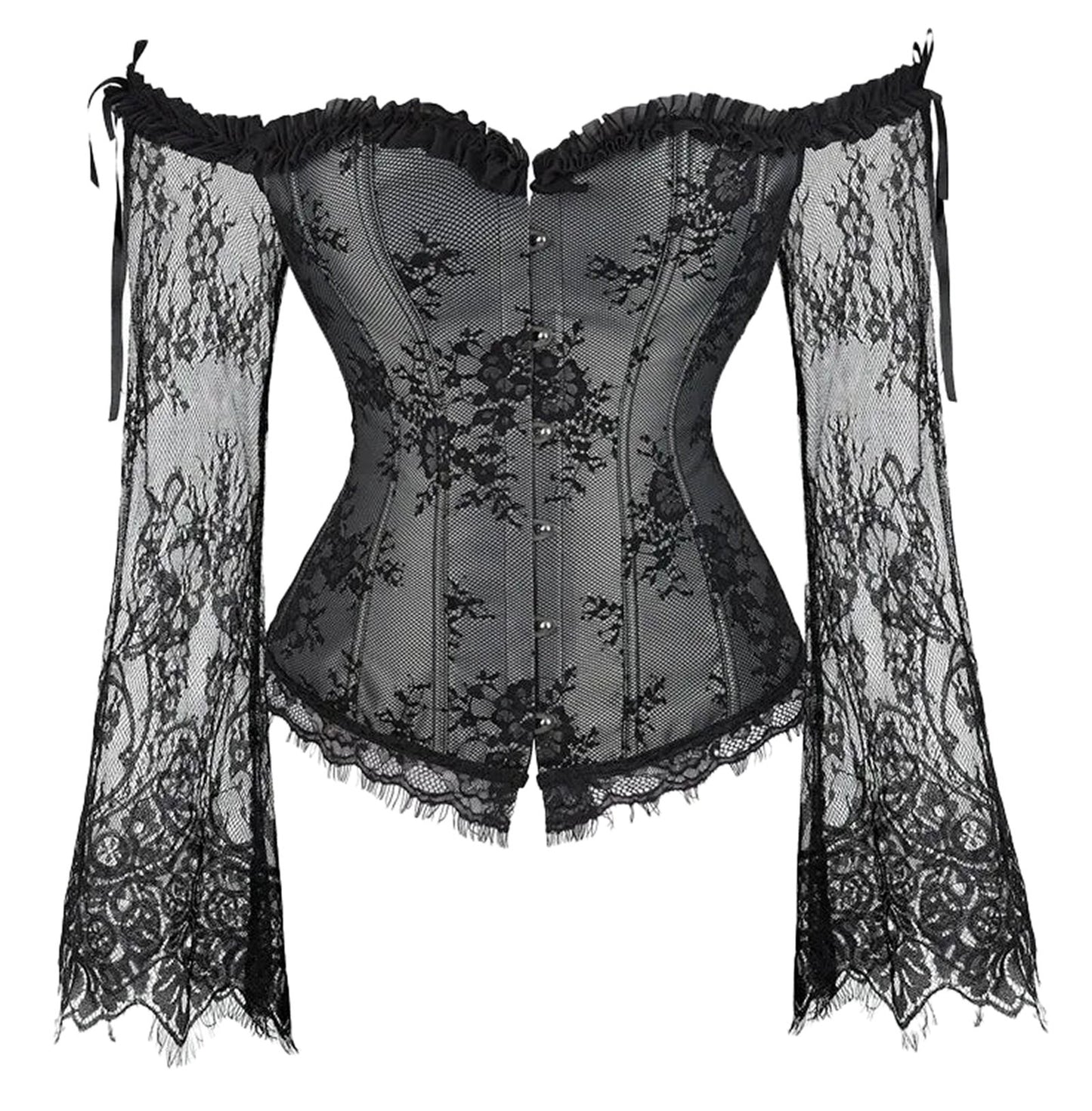 LuckeLadybug plus size lace up corset top with off-shoulder design and bell sleeves