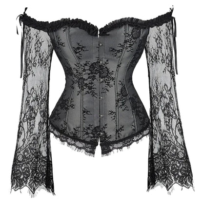 LuckeLadybug plus size lace up corset top with off-shoulder design and bell sleeves