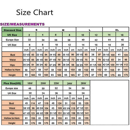Size chart for plus size mermaid wedding dress detailing measurements for bust, waist, and hips
