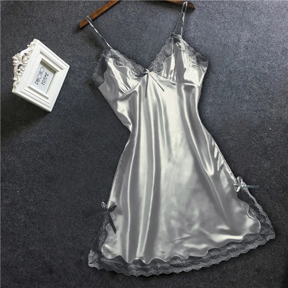 Luxurious plus size satin chemise nightgown with delicate lace details and adjustable straps