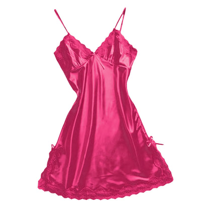 Fuchsia plus size satin chemise nightgown with delicate lace trim and adjustable straps