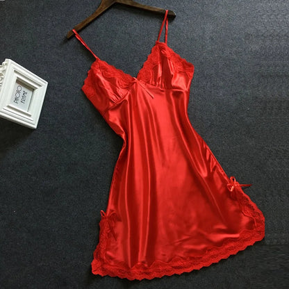 Red plus size satin chemise nightgown with lace trim and adjustable straps for a comfortable fit
