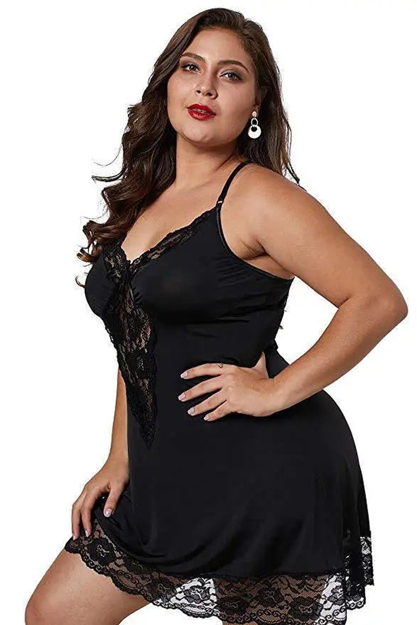Luxurious plus size satin nightgown by LuckeLadybug LLC with elegant lace detailing and a flattering fit