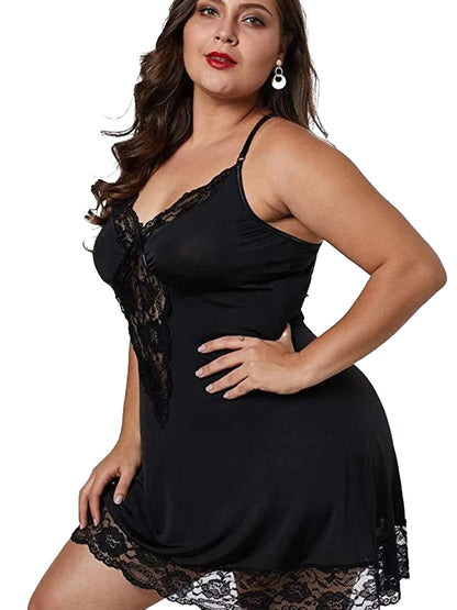 Plus size satin nightgown in black with delicate lace detailing for a stylish and comfortable look