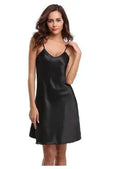 Plus size satin nightgown in black with adjustable straps for comfortable sleepwear.