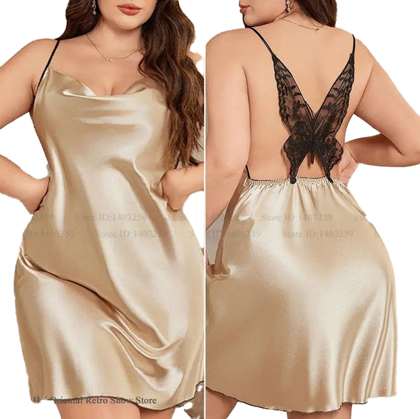 Plus size satin nightgown with elegant back lace detail and adjustable straps for a luxurious feel