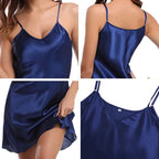 Elegant plus size satin nightgown in deep navy with adjustable straps for comfortable wear