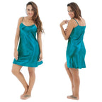 Teal LuckeLadybug LLC plus size satin nightgown with adjustable straps for comfortable sleepwear