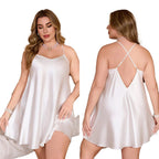 Elegant plus size satin sleepwear for women with a flowy design and adjustable straps in soft white