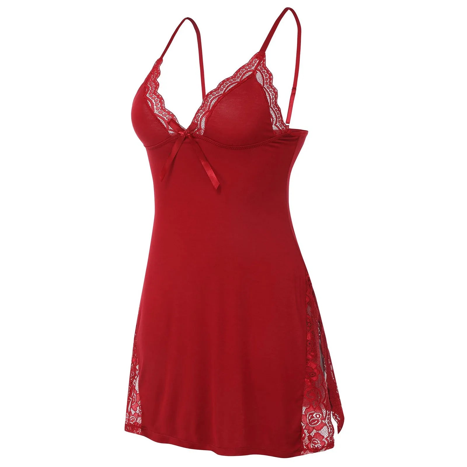 LuckeLadybug plus size sexy lingerie for women in red with lace details and adjustable straps