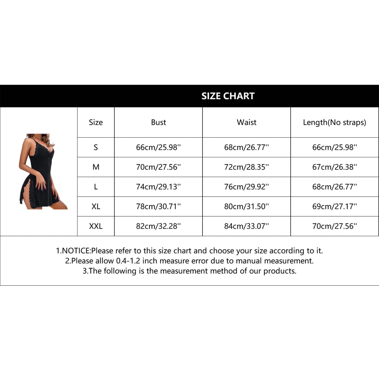 LuckeLadybug LLC Plus Size Sexy Lingerie for Women with Size Chart Details and Measurements