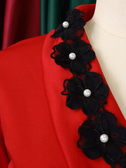 Elegant red A-Line dress with floral lace detail, ideal as a plus size sexy party dress for women