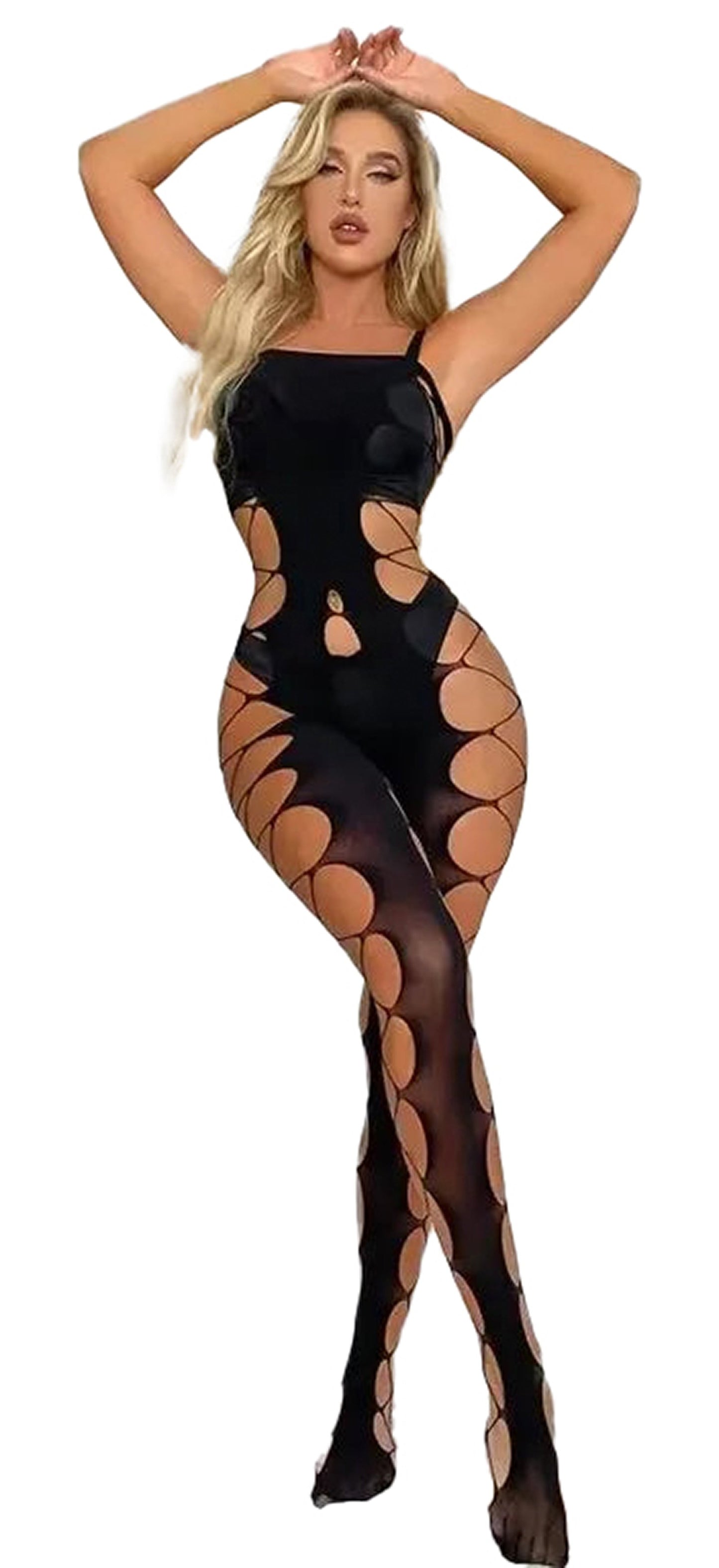 LuckeLadybug LLC plus size sheer lingerie bodysuit featuring stylish cutouts and a form-fitting design