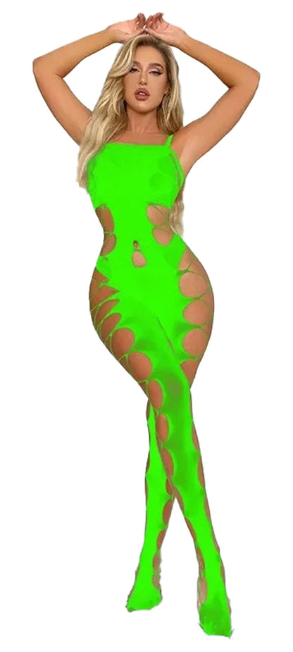 LuckeLadybug plus size sheer lingerie bodysuit in bright green with stylish cutouts for a striking look
