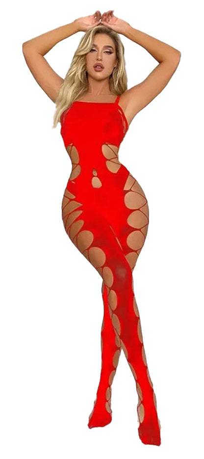 Red plus size sheer lingerie bodysuit with cut-out design for a bold and sexy look