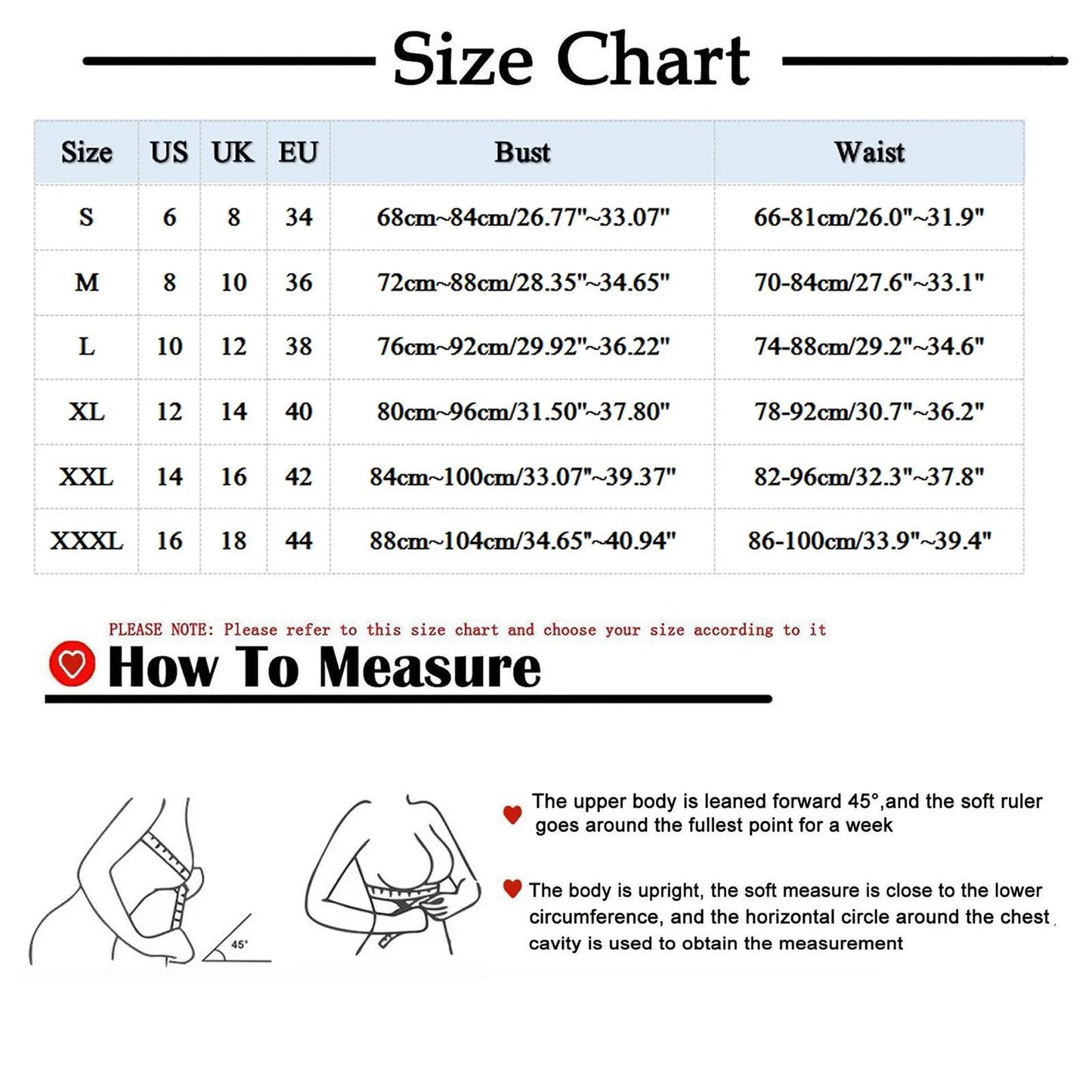 Size chart for plus size silk night dress for women showing measurements for bust and waist