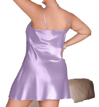 Elegant plus size silk satin nightgown in lavender, perfect for luxurious nighttime comfort