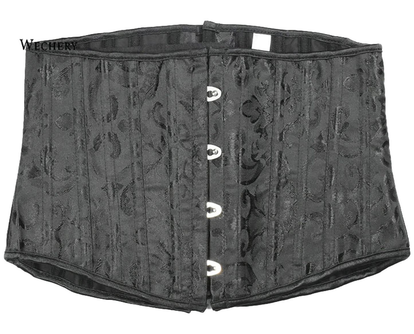 LuckeLadybug LLC plus size underbust corset for women in black with textured fabric and front closure