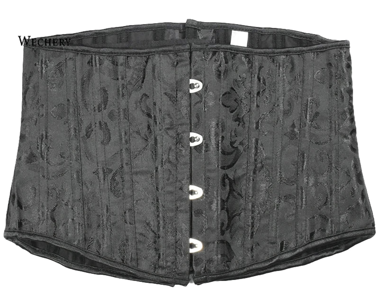 LuckeLadybug LLC plus size underbust corset for women in black with textured fabric and front closure