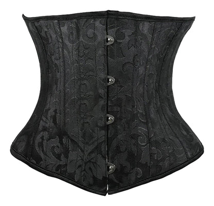 Black ornate plus size underbust corset for women with a classic design and secure closure