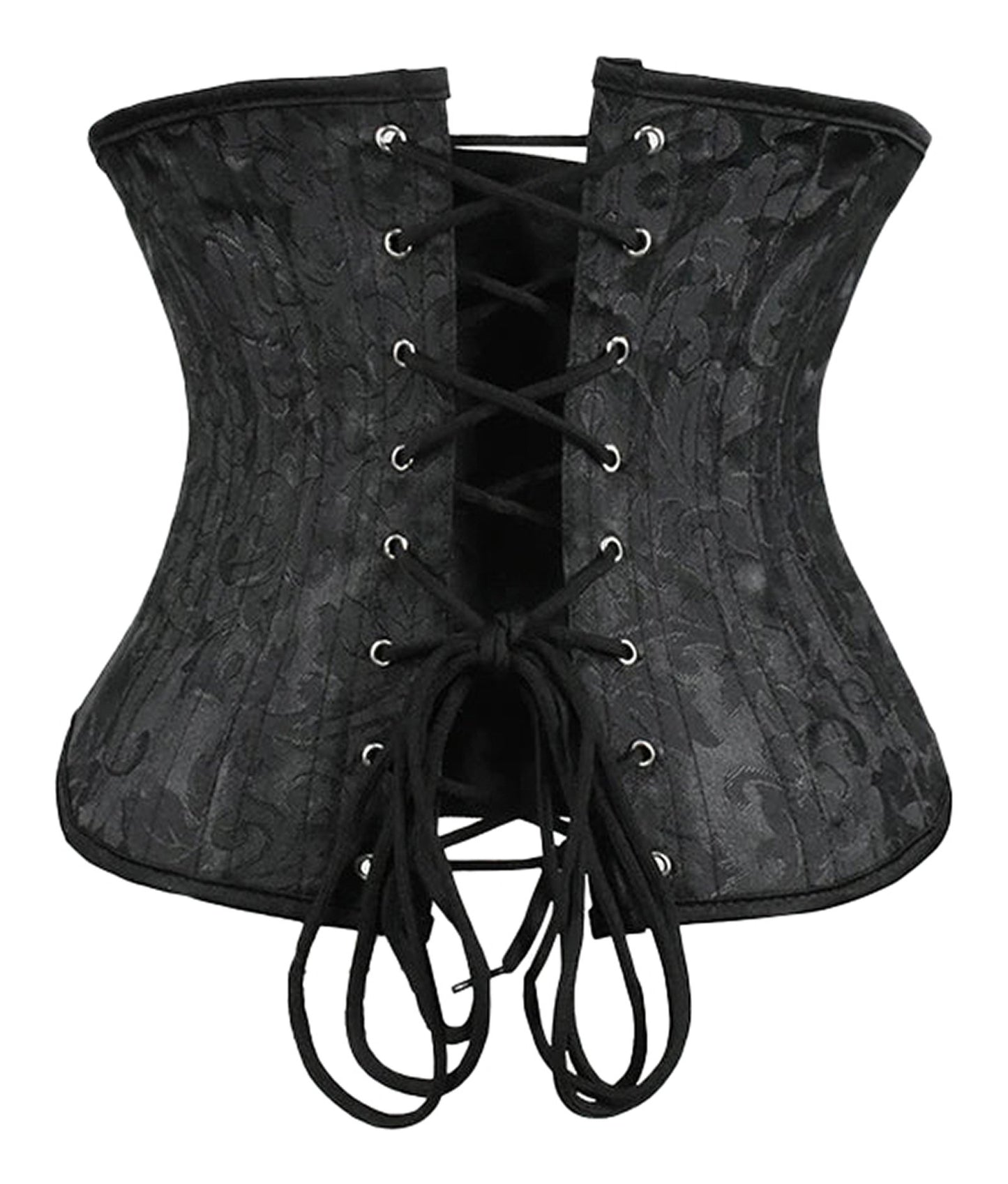 Black plus size underbust corset for women with lace-up back and floral pattern design