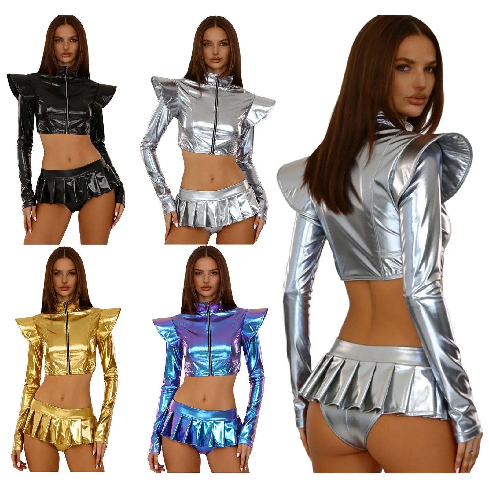 Pole Dance Outfit - Shiny Crop Top & Skirt