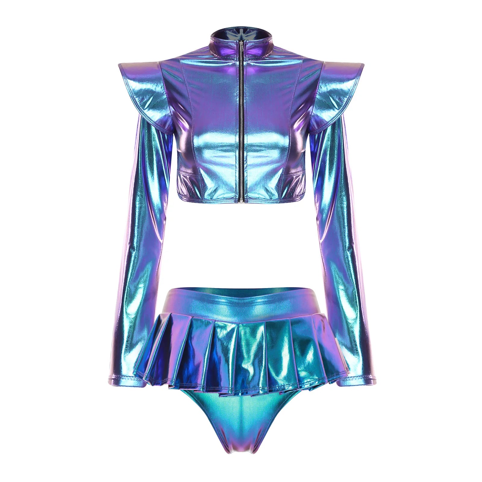 Pole Dance Outfit - Shiny Crop Top & Skirt